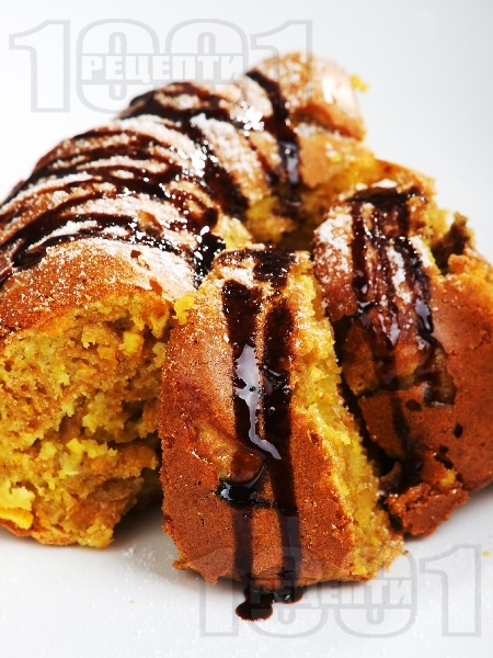 Кекс с портокали, корнфлейкс и шоколадов топинг (със сода за хляб) - снимка на рецептата